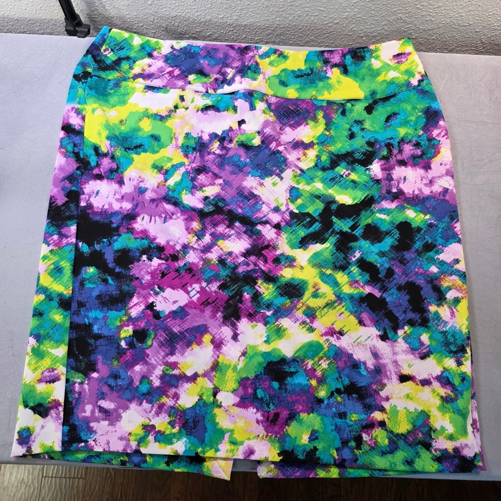 Lane Bryant Womens 18 Pencil Skirt Abstract Brushstroke Purple‎ Green Plus Size